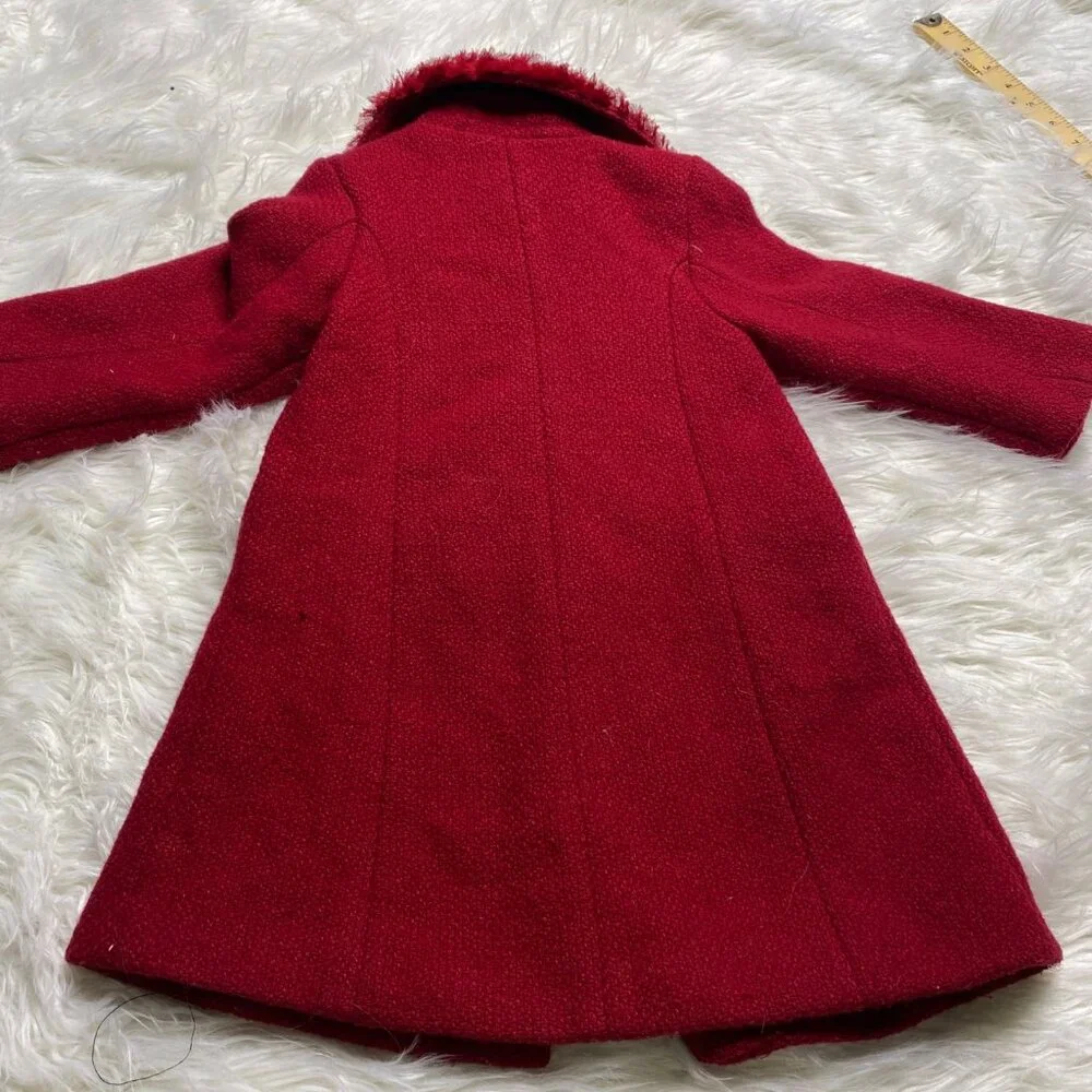 Childrens Place Coat Girls 3T Red Ruffle Collar Button Up Wool Blend Leopard‎